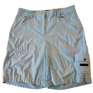 Jamie Sadock Womens Faux Leather Trim Zip Pockets Bermuda Golf Shorts Aqua Sz 8